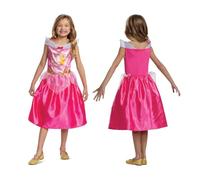Disfraz de princesa Aurora de Disney para niñas, disfraz oficial de la Bella Durmiente de Disney, mangas blancas y detalles de malla, disponible en 3-4, 5-6, 7-8 años
