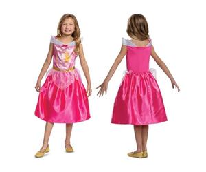 Disfraz de princesa Aurora de Disney para niñas, disfraz oficial de la Bella Durmiente de Disney, mangas blancas y detalles de malla, disponible en 3-4, 5-6, 7-8 años