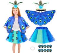 Disfraz de princesa de pavo real para niños, disfraz de alas para niños, 5 unidades de pavo real, pañuelo para el pelo, falda tutú, pegatinas para Halloween, carnaval, cosplay, niñas, cumpleaños