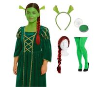 Disfraz de princesa ogro para adultos, vestido de princesa Fiona verde con orejas de ogro, peluca trenzada, medias verdes STD y pintura facial, perfecto para cuentos de hadas, películas y diversión de
