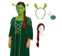 Disfraz de princesa ogro para adultos, vestido de princesa verde con orejas de ogro, peluca trenzada y pintura facial verde, perfecto para cuentos de hadas, películas y diversión de Halloween