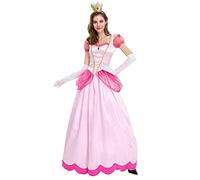 Disfraz de princesa Peach para cosplay Super Mario Bros para adultos, vestido y corona, princesa deluxe, vestido de noche largo para carnaval, disfraz de Navidad, cumpleaños, Halloween, Rosa., XL