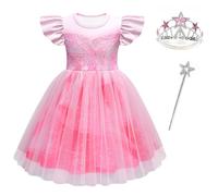 Disfraz de princesa rosa con diseño de burbujas para niñas, vestidos de tul con corona y varita de hadas
