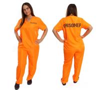Disfraz de prisionero convicto naranja para mujer, camiseta y pantalones XL con texto "Prisoner", Halloween, policías y ladrones, disfraz de preso de prisionera de prisión, traje de despedida de