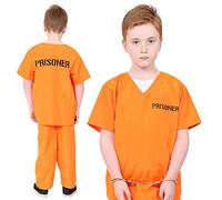 Disfraz de prisionero para niños - Conjunto unisex naranja de presidiario para niños y niñas - Mono de recluso para disfraz de Halloween y fiestas infantiles