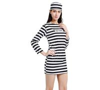 Disfraz de prisionero - Traje de recluso a rayas de poliéster, talla adulta, transpirable y cómodo | Juego de cosplay temático con sombrero de prisionero para hombres y mujeres, Halloween, cosplay