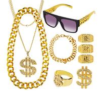 Disfraz de proxeneta para hombre - Traje de gángster de los años 80/90 con cadena de oro y cadena de dólares, accesorios para Halloween, carnaval y carnaval