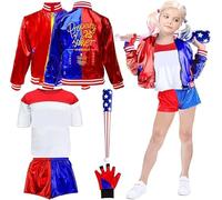 Disfraz de Quin-n Niñas, Disfraz de Cosplay Disfraz Para Niña Chaqueta Camiseta Pantalones Cortos Guantes Bate Béisbol Inflable Disfraz Cosplay Disfraz de Quin-n Cosplay Carnaval Cosplay Fiesta