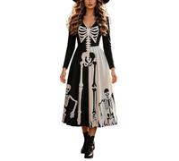 Disfraz de reina de los muertos vestido largo día esqueleto disfraz de | Catrina - Vestido largo para adulto, diseño de calavera, disfraz de Halloween