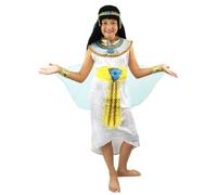 Disfraz de reina egipcia del Nilo para niñas, disfraz de Cleopatra, vestido de princesa faraón con cinturón, puños, diadema y capa del antiguo Egipto para Halloween, disfraz del Día Mundial del Libro