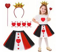 Disfraz de reina para niños, 4 piezas, vestido de reina TuTu con corona, diadema de corazones, varita para Halloween, carnaval, día mundial del libro, fiesta de reinas, cosplay, disfraz de uso diario