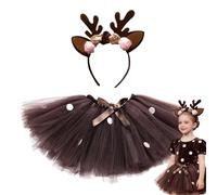 Disfraz de reno genérico para niñas - Diadema con cuernos | Disfraz de reno, falda de tul y tutú para cosplay carnaval, cumpleaños, escena danza, espectáculo