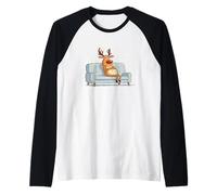Disfraz de Reno gruñón con sofá para fanáticos Perezosos de Navidad Camiseta Manga Raglan