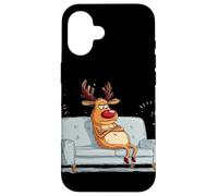 Disfraz de Reno gruñón con sofá para fanáticos Perezosos de Navidad Carcasa para iPhone 16
