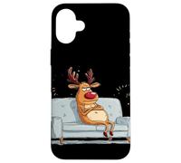 Disfraz de Reno gruñón con sofá para fanáticos Perezosos de Navidad Carcasa para iPhone 16 Plus