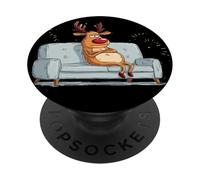 Disfraz de Reno gruñón con sofá para fanáticos Perezosos de Navidad PopSockets PopGrip Adhesivo