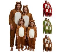 Disfraz de Reno Infantil Pijama la Familia con Capucha y Mono Disfraces de Navidad Año Nuevo y Fiestas de Papá Noel Ideal para Niños y Niñas Mujeres Y Hombres Marrón con Traje Entero