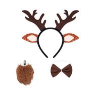 Disfraz de reno para niños, 1/3/4/5 piezas para niños, diadema de orejas de reno, cola, corbatín, cola, nariz, tutú, falda, accesorios de cosplay de animales