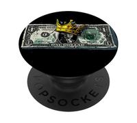 Disfraz de Rey del Dinero de Dibujos Animados para los Amantes del Dinero en Efectivo y el dólar PopSockets PopGrip Adhesivo