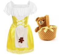 Disfraz de Ricitos de Oro para niñas, vestido de cuento de hadas a cuadros amarillos con delantal blanco y oso de peluche en la canasta, disfraz clásico de personaje de libro de cuentos para el Día
