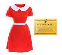Disfraz de Roald Dahl Day para mujer, diseño de ganador del boleto dorado | Vestido rojo, cuello blanco, accesorio de boleto dorado, día mundial del libro, día de roald dahl, conjunto de disfraz