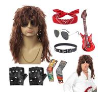 Disfraz de rockero, ropa de cosplay de discoteca de metal, disfraz punk rockero con peluca y lentes de sol para hombres y mujeres, actuaciones en escenarios al aire libre, Halloween, fiesta musical