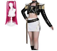 Disfraz de Rumi Zoey Mira con pelucas doradas para mujer, conjunto de disfraz blanco, accesorios de cosplay de Halloween (negro dorado mira+peluca, S)