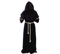 Disfraz de sacerdote medieval para hombre, disfraz de Halloween, disfraz de monje, capa con capucha, para carnaval, gótico, renacentista, mago, caballero (S, negro)