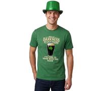 Disfraz de San Patricio para adultos, camiseta verde con estampado beige "Hello Darkness", sombrero de trébol irlandés verde con lentejuelas, disfraz de celebración de Irlanda para hombre y mujer