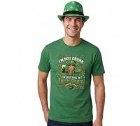 Disfraz de San Patricio para adultos, talla M, camiseta verde con estampado blanco "Irish Spirit", sombrero Trilby de trébol irlandés verde, disfraz de celebración de Irlanda para hombre y mujer