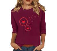 Disfraz de San Valentín, camiseta de manga 3/4 para mujer, elegante, moderna, básica, para fiesta, Color rojo., XL