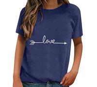 Disfraz de San Valentín para niña, patrón de moda de verano para el día de San Valentín, camiseta clásica suelta con cuello redondo Tops de moda para mujer 2024, marine, L