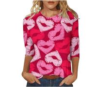 Disfraz de San Valentín para niñas, manga 3/4, camisas sueltas, cuello redondo, estampado floral, blusa linda, camisetas gráficas, túnica Trajes de moda para mujer 2024, Rosa intenso., L