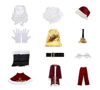Disfraz de Santa Claus para adulto - Conjunto de 12 piezas de disfraz completo, traje clásico de fiesta | Vestido rojo con barba cinturón sombrero, disfraz de Navidad para noche de noche