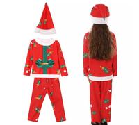 Disfraz de Santa Claus para, conjunto transpirable y divertido de parte superior, pantalones y sombrero, conjuntos de cosplay, para niñas y niños de 2 a 11 años, reuniones familiares en casa