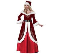 Disfraz de Santa Claus para mujer, traje Miss Santa para mujer, rojo, guantes de Navidad, talle alto, vestido de Papá Noel con capucha, universal, de gran tamaño, traje de Navidad para fiesta de