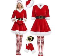 Disfraz de Santa Claus para mujer, vestido de Papá Noel con capucha, universal, de gran tamaño, guantes de Navidad, cosplay, traje Miss Santa para mujer, talla alta, traje de Navidad para fiesta de