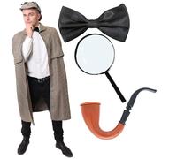Disfraz de Sherlock Holmes para adulto - Capa de Sherlock y gorra de cazador - Perfecto para el Día Mundial del Libro - capa victoriana + gorra de cazador + pipa + lupa (Estándar)