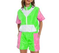 Disfraz de sobrevestido para hombre y mujer, con retratos, para carnaval, chaqueta de manga corta y pantalones cortos, traje de año 80 90 Disco Jogging Hippie chándal de Halloween para adulto, fiesta