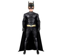 Disfraz de superhéroe de Batman para niños y niños, color negro, Dark Night Hero Bodysuit Capa Batman Media máscara Halloween Carnaval Cosplay trajes (S)