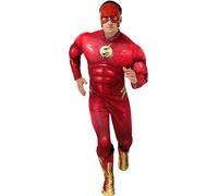 Rubies Disfraz The Flash Deluxe para adulto, Jumpsuit con pecho musculoso, cubrebotas y máscara, Oficial DC Comics, The Flash, para Carnaval, Halloween, Fiestas