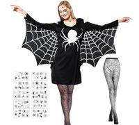 Disfraz de Telaraña para Mujer Halloween, Disfraz de Araña de Halloween, 1 Dis-fraz de Araña para Mujer+1 Medias de Ar-a 10 Pegatina Tatuaje Ar-aña, para Hallo-ween Mardi Gras Fiesta Cosplay (M)