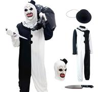 Disfraz de Terrifier Adulto Niño, Terrifier Disfraz, Traje Terrifier, Terror Asesino Sangriento Disfrace con accesorios, como sombrero, máscara, guantes, daga de plástico y bolsa de plástico (L)