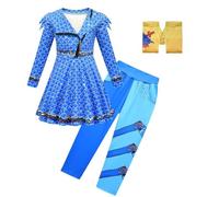 Disfraz de The Rise of Red para niñas, vestido de manga larga con cremallera y pantalón, guante, 3 piezas, disfraz de princesa elegante para Halloween, fiesta de cosplay (azul, 7-8 años)
