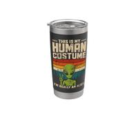 Disfraz de «This Is My Human», diseño retro, verde, con signo de paz alienígena Vaso térmico de acero inoxidable de doble pared