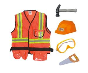 Disfraz de Trabajador de la construcción - 5 Piezas - Uniforme de Ingeniero, Juego de rol, Accesorios de Herramientas | Ropa de rol Profesional para niños, Fiestas, Eventos, , fantasía S
