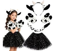 Disfraz de vaca infantil | Juego de disfraz para niña compuesto de, diadema de vaca, cola y guantes, tutú de princesa, para conciertos, fiestas, cosplay, carnaval, mascarada, eventos escolares
