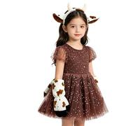 Disfraz de vaca para niños, conjunto de vestido para niñas con diadema de vaca, guantes de cola, falda tutú, para conciertos, cosplay, carnaval, bailes de máscaras, eventos escolares