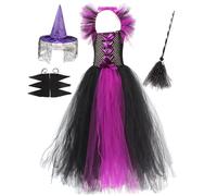 Disfraz De Vampirina Para Niña, El Vestido De Malla Del Tutú Del Vestido De Las Muchachas De Custome De Halloween Del Niño Con El Funcionamiento De Los Del Apoyo 4Pcs De Las Mangas Del Sombrero