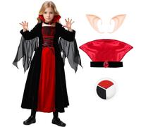 Disfraz de vampiro para niños, disfraces de Halloween para niñas, traje de vampiro gótico, conjunto de disfraces, Reina vampiro de Halloween (L (7-9 años))